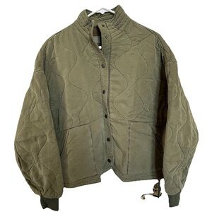BlankNYC Drop Shoulder Burnt Sage Quilted Jacket-Women’s XS-Baggy Military Comfy